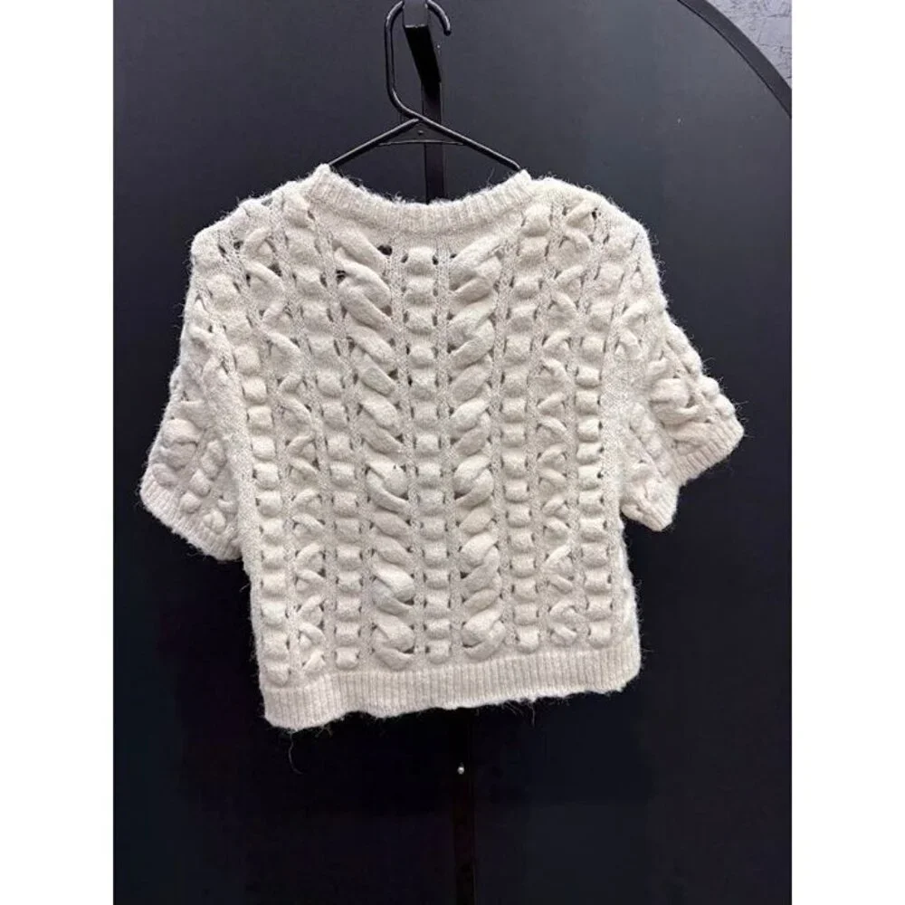 Express Cable Knit Short Sleeved Wool Blend Sweater